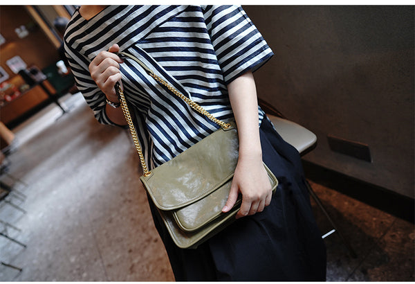 Taiwan Lee Kee Leather Goods Lee Kee original handmade leather tanned leather chain postman small square bag M6207 first layer cowhide bag leather original handmade leather leather goods