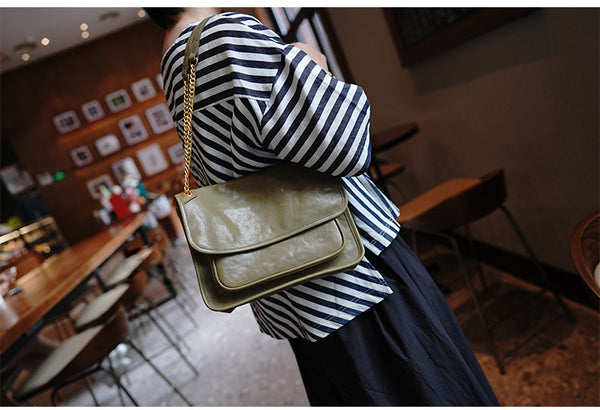 Taiwan Lee Kee Leather Goods Lee Kee Original Handmade Leather Tanned Leather Chain Postman Small Square Bag M6207 First Layer Cowhide Bag Leather Original Handmade Leather Leather Goods