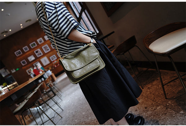 Taiwan Lee Kee Leather Goods Lee Kee Original Handmade Leather Tanned Leather Chain Postman Small Square Bag M6207 First Layer Cowhide Bag Leather Original Handmade Leather Leather Goods