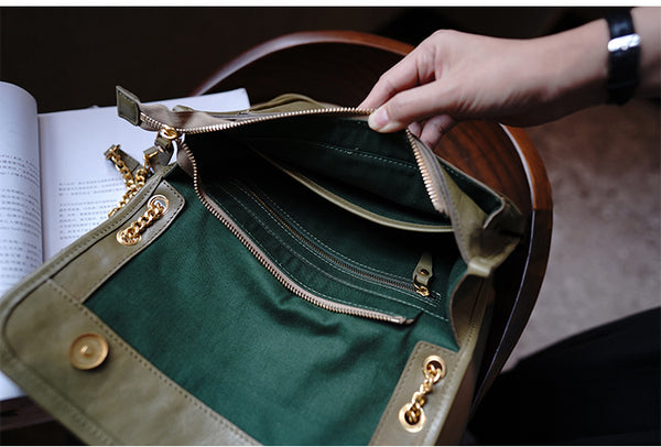 Taiwan Lee Kee Leather Goods Lee Kee original handmade leather tanned leather chain postman small square bag M6207 first layer cowhide bag leather original handmade leather leather goods