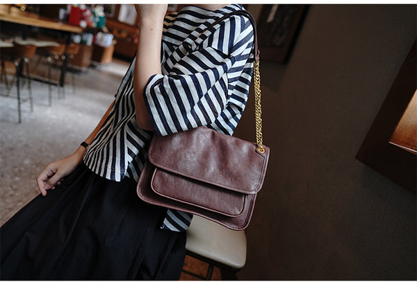 Taiwan Lee Kee Leather Goods Lee Kee Original Handmade Leather Tanned Leather Chain Postman Small Square Bag M6207 First Layer Cowhide Bag Leather Original Handmade Leather Leather Goods