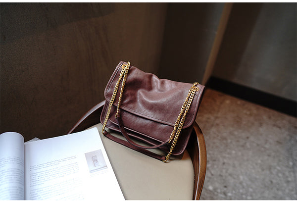 Taiwan Lee Kee Leather Goods Lee Kee Original Handmade Leather Tanned Leather Chain Postman Small Square Bag M6207 First Layer Cowhide Bag Leather Original Handmade Leather Leather Goods