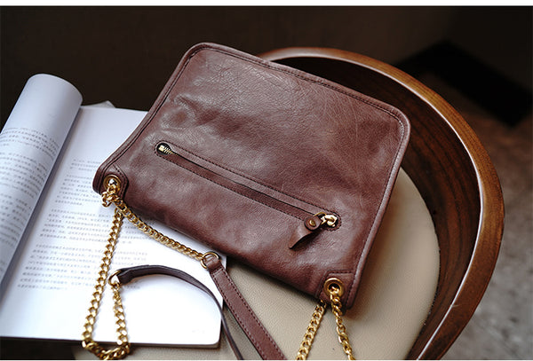 Taiwan Lee Kee Leather Goods Lee Kee Original Handmade Leather Tanned Leather Chain Postman Small Square Bag M6207 First Layer Cowhide Bag Leather Original Handmade Leather Leather Goods