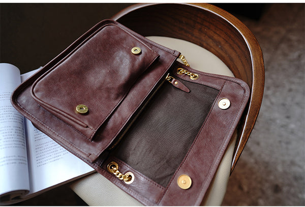 Taiwan Lee Kee Leather Goods Lee Kee Original Handmade Leather Tanned Leather Chain Postman Small Square Bag M6207 First Layer Cowhide Bag Leather Original Handmade Leather Leather Goods