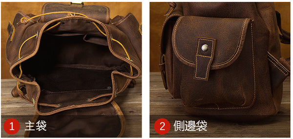 台灣李記皮具 李記 原創真皮手工 頭層瘋牛皮 水洗また描邊 登山背囊 9950號 頭層牛皮包包 皮革 原創手工真皮 皮件