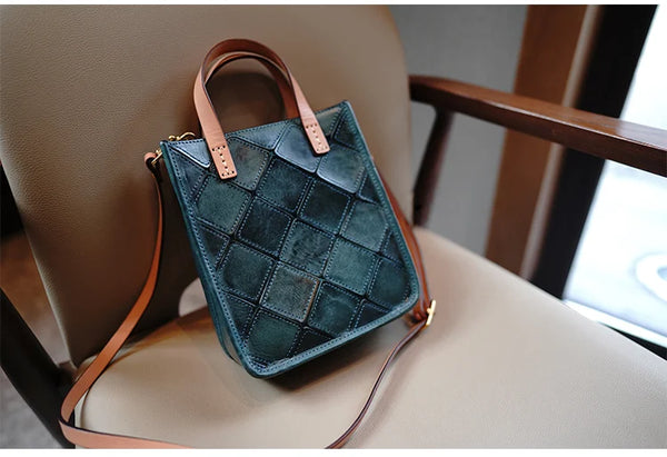 Taiwan Lee Kee Leather Goods Lee Kee Original handmade genuine leather Geometric なステッチ Shoulder oblique shoulder square bag No. M5502 First layer cowhide bag Leather Original handmade genuine leather Leather goods