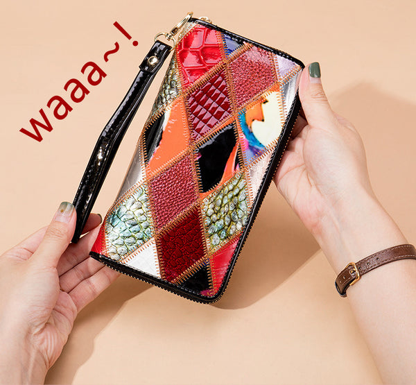 Taiwan Lee Kee Leather Goods Lee Kee Original Handmade Leather Caibu's Cow Leather Patent Leather Hand Wallet No. 1007 First Layer Cowhide Bag Leather Original Handmade Leather Leather Goods