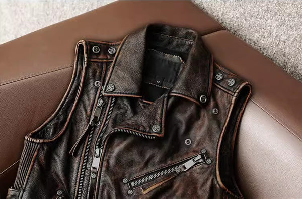 台灣李記皮具 李記 原創真皮手工 哈雷機車を備え多細節重工馬甲 1938號 頭層牛皮包包 皮革 原創手工真皮 皮件