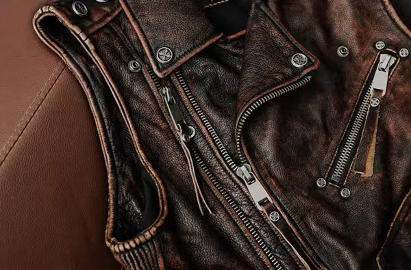 台灣李記皮具 李記 原創真皮手工 哈雷機車を備え多細節重工馬甲 1938號 頭層牛皮包包 皮革 原創手工真皮 皮件