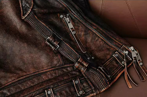 台灣李記皮具 李記 原創真皮手工 哈雷機車を備え多細節重工馬甲 1938號 頭層牛皮包包 皮革 原創手工真皮 皮件