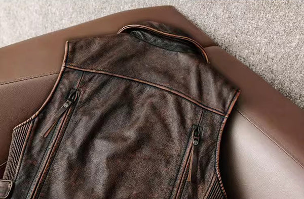 台灣李記皮具 李記 原創真皮手工 哈雷機車を備え多細節重工馬甲 1938號 頭層牛皮包包 皮革 原創手工真皮 皮件