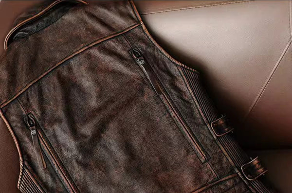 台灣李記皮具 李記 原創真皮手工 哈雷機車を備え多細節重工馬甲 1938號 頭層牛皮包包 皮革 原創手工真皮 皮件