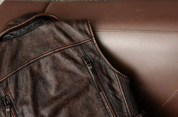 台灣李記皮具 李記 原創真皮手工 哈雷機車を備え多細節重工馬甲 1938號 頭層牛皮包包 皮革 原創手工真皮 皮件