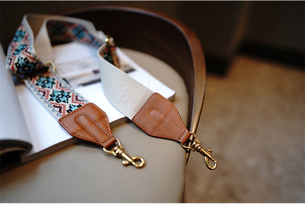 Taiwan Lee Kee Leather Goods Lee Kee original genuine leather handmade ethnic style retro adjustable and removable colorful knitted bag wide shoulder strap No. M7012 first layer cowhide leather bag leather original handmade genuine leather leather goods