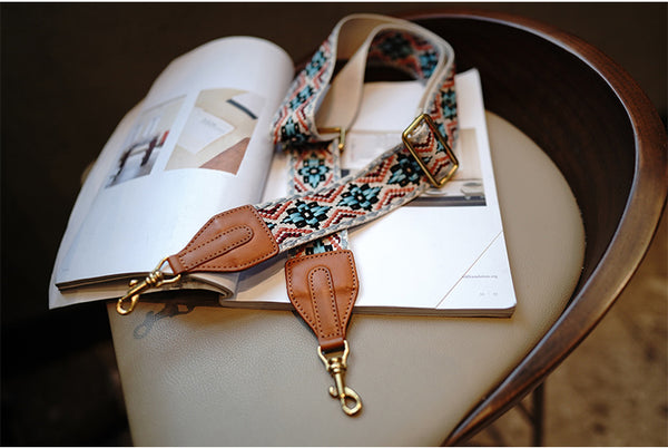 Taiwan Lee Kee Leather Goods Lee Kee original genuine leather handmade ethnic style retro adjustable and removable colorful knitted bag wide shoulder strap No. M7012 first layer cowhide leather bag leather original handmade genuine leather leather goods