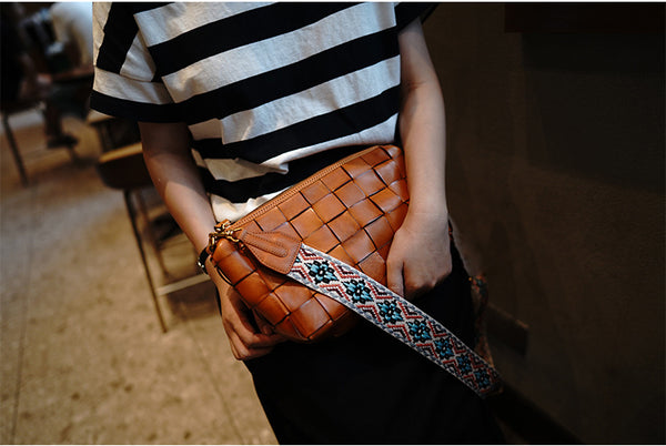 Taiwan Lee Kee Leather Goods Lee Kee original handmade leather ethnic style retro adjustable and removable colorful knitted bag wide shoulder strap No. M7012 first layer cowhide leather bag leather original handmade leather leather goods