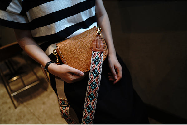 Taiwan Lee Kee Leather Goods Lee Kee original handmade leather ethnic style retro adjustable and removable colorful knitted bag wide shoulder strap No. M7012 first layer cowhide leather bag leather original handmade leather leather goods