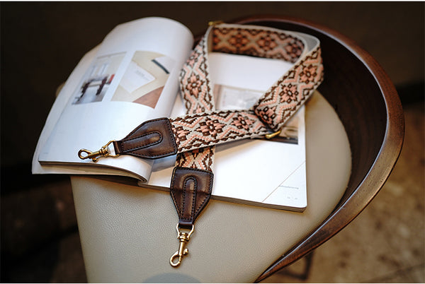 Taiwan Lee Kee Leather Goods Lee Kee original handmade leather ethnic style retro adjustable and removable colorful knitted bag wide shoulder strap No. M7012 first layer cowhide leather bag leather original handmade leather leather goods