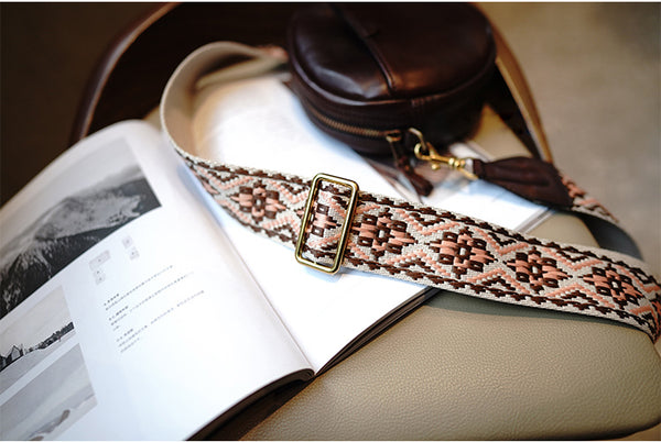 Taiwan Lee Kee Leather Goods Lee Kee original genuine leather handmade ethnic style retro adjustable and removable colorful knitted bag wide shoulder strap No. M7012 first layer cowhide leather bag leather original handmade genuine leather leather goods