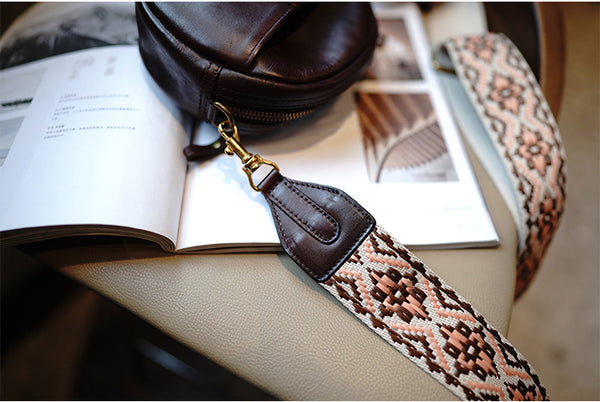 Taiwan Lee Kee Leather Goods Lee Kee original genuine leather handmade ethnic style retro adjustable and removable colorful knitted bag wide shoulder strap No. M7012 first layer cowhide leather bag leather original handmade genuine leather leather goods