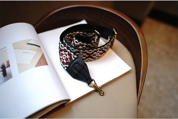 Taiwan Lee Kee Leather Goods Lee Kee original handmade leather ethnic style retro adjustable and removable colorful knitted bag wide shoulder strap No. M7012 first layer cowhide leather bag leather original handmade leather leather goods