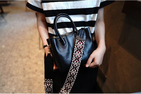 Taiwan Lee Kee Leather Goods Lee Kee original handmade leather ethnic style retro adjustable and removable colorful knitted bag wide shoulder strap No. M7012 first layer cowhide leather bag leather original handmade leather leather goods