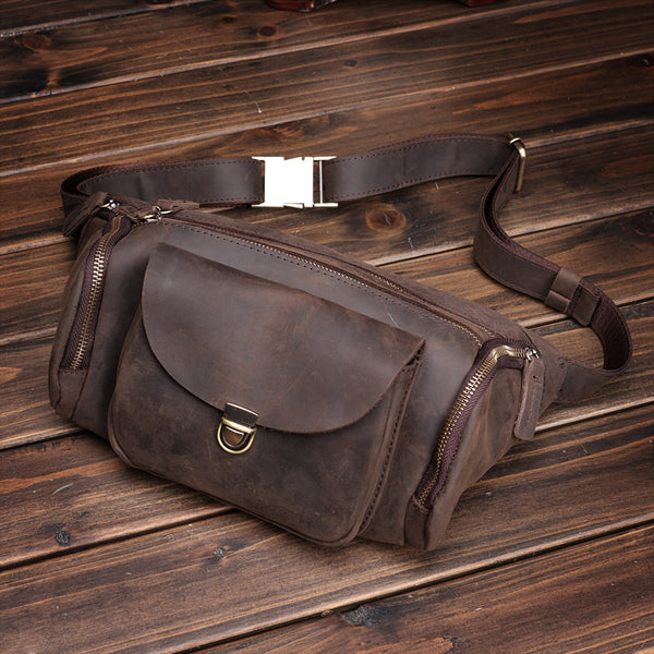 Taiwan Lee Kee Leather Goods Lee Kee original handmade leather European and American retro multi-compartment outdoor casual chest bag No. 0016 original handmade leather leather goods