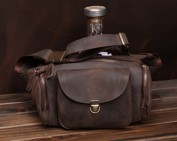 Taiwan Lee Kee Leather Goods Lee Kee original handmade leather European and American retro multi-compartment outdoor casual chest bag No. 0016 original handmade leather leather goods