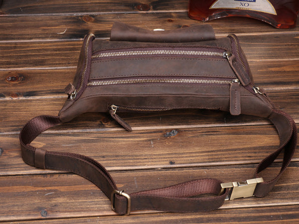 Taiwan Lee Kee Leather Goods Lee Kee original handmade leather European and American retro multi-compartment outdoor casual chest bag No. 0016 original handmade leather leather goods