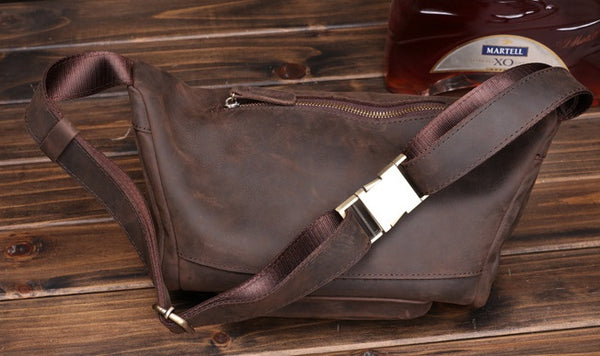 Taiwan Lee Kee Leather Goods Lee Kee original handmade leather European and American retro multi-compartment outdoor casual chest bag No. 0016 original handmade leather leather goods