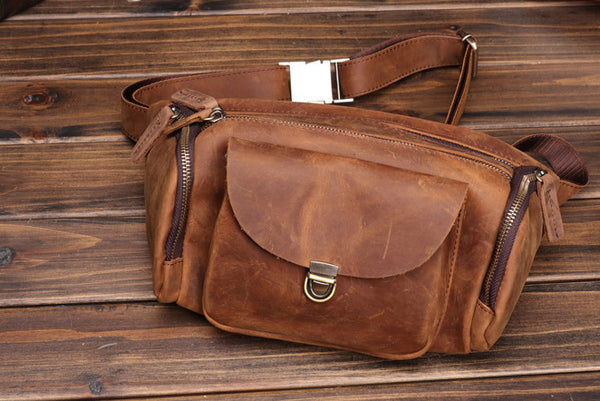 Taiwan Lee Kee Leather Goods Lee Kee original handmade leather European and American retro multi-compartment outdoor casual chest bag No. 0016 original handmade leather leather goods