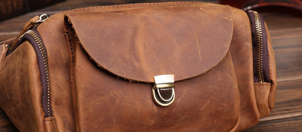 Taiwan Lee Kee Leather Goods Lee Kee original handmade leather European and American retro multi-compartment outdoor casual chest bag No. 0016 original handmade leather leather goods