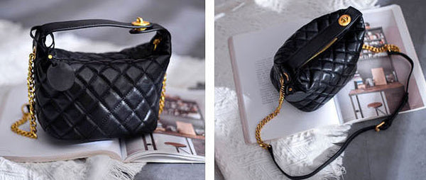 台灣李記皮具 李記 原創真皮手工       頭層牛皮 菱格鏈條 輕奢飯盒包030號原創手工真皮 皮件