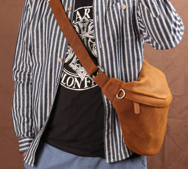 台灣李記皮具 李記 原創真皮手工 日韓 多機能瘋馬皮大容量胸包03321號原創手工真皮 皮件