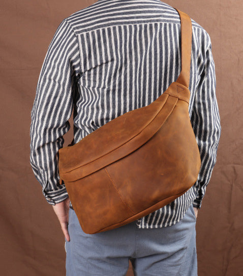 台灣李記皮具 李記 原創真皮手工 日韓 多機能瘋馬皮大容量胸包03321號原創手工真皮 皮件