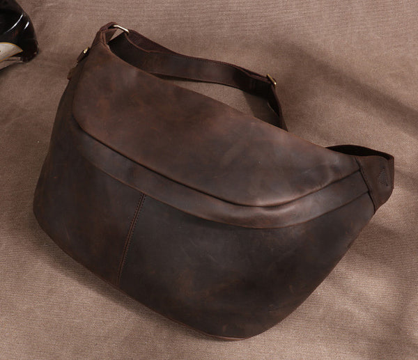 台灣李記皮具 李記 原創真皮手工 日韓 多機能瘋馬皮大容量胸包03321號原創手工真皮 皮件