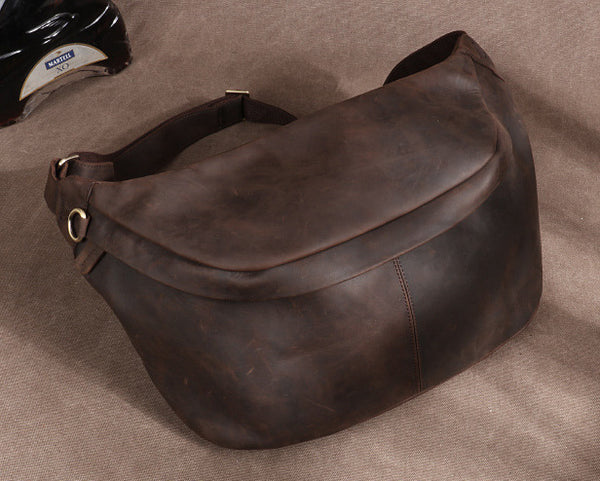 台灣李記皮具 李記 原創真皮手工 日韓 多機能瘋馬皮大容量胸包03321號原創手工真皮 皮件