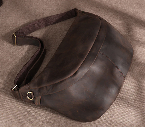 台灣李記皮具 李記 原創真皮手工 日韓 多機能瘋馬皮大容量胸包03321號原創手工真皮 皮件