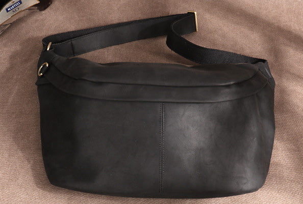 台灣李記皮具 李記 原創真皮手工 日韓 多機能瘋馬皮大容量胸包03321號原創手工真皮 皮件