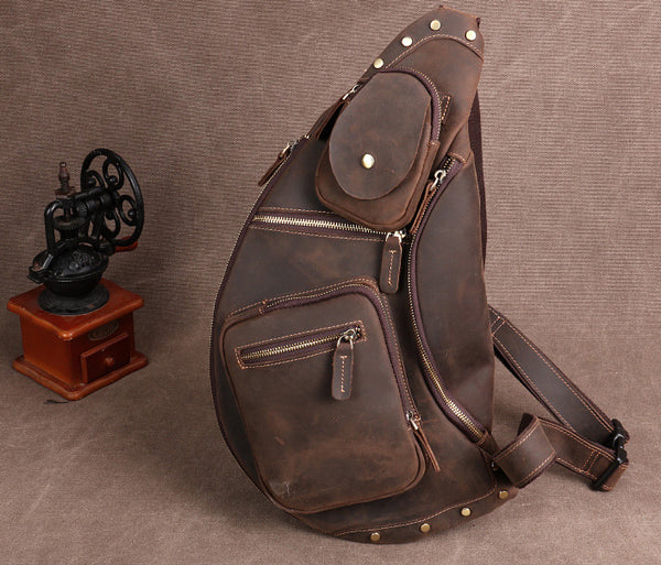 Taiwan Lee Kee Leather Goods Lee Kee original handmade genuine leather riding leather large capacity ヘッ chest bag No. 06589 original handmade genuine leather leather goods