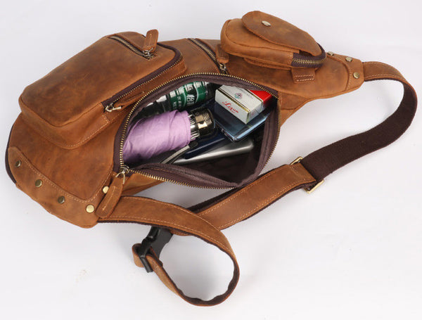 Taiwan Lee Kee Leather Goods Lee Kee original handmade genuine leather riding leather large capacity ヘッ chest bag No. 06589 original handmade genuine leather leather goods