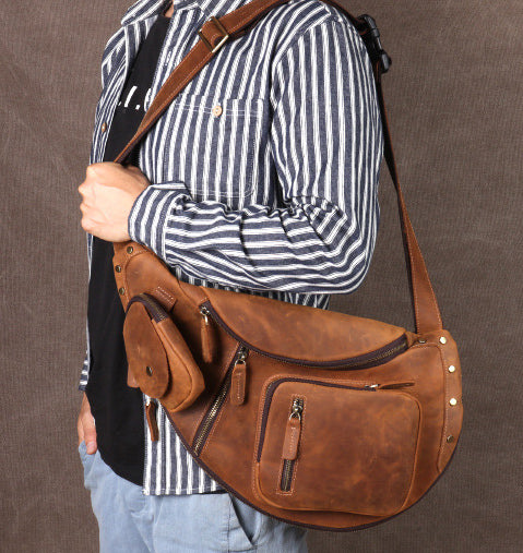 Taiwan Lee Kee Leather Goods Lee Kee original handmade genuine leather riding leather large capacity ヘッ chest bag No. 06589 original handmade genuine leather leather goods