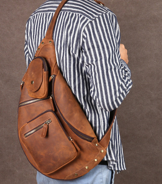 Taiwan Lee Kee Leather Goods Lee Kee original handmade genuine leather riding leather large capacity ヘッ chest bag No. 06589 original handmade genuine leather leather goods