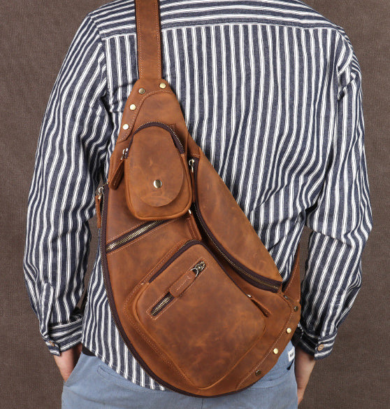 Taiwan Lee Kee Leather Goods Lee Kee original handmade genuine leather riding leather large capacity ヘッ chest bag No. 06589 original handmade genuine leather leather goods