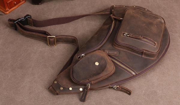 Taiwan Lee Kee Leather Goods Lee Kee original handmade genuine leather riding leather large capacity ヘッ chest bag No. 06589 original handmade genuine leather leather goods