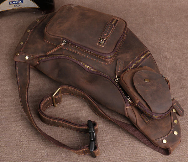 Taiwan Lee Kee Leather Goods Lee Kee original handmade genuine leather riding leather large capacity ヘッ chest bag No. 06589 original handmade genuine leather leather goods