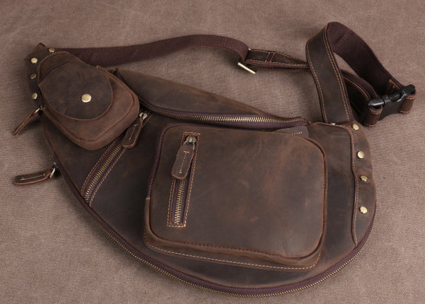 Taiwan Lee Kee Leather Goods Lee Kee original handmade genuine leather riding leather large capacity ヘッ chest bag No. 06589 original handmade genuine leather leather goods