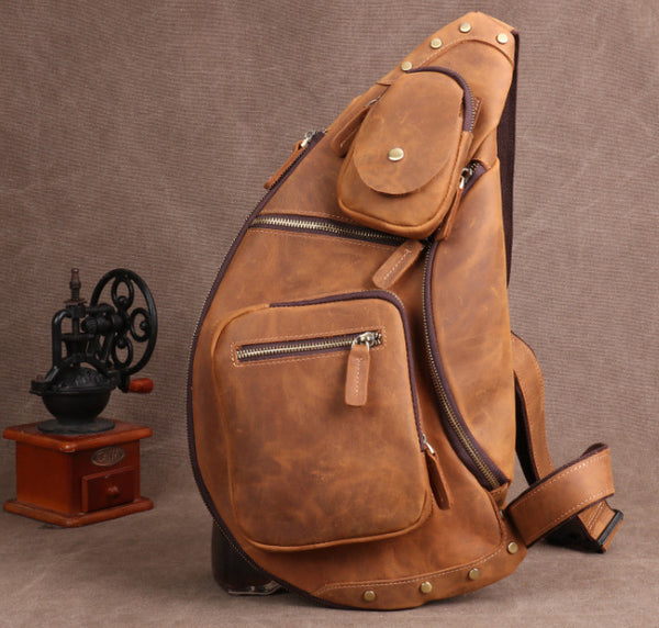 Taiwan Lee Kee Leather Goods Lee Kee original handmade genuine leather riding leather large capacity ヘッ chest bag No. 06589 original handmade genuine leather leather goods