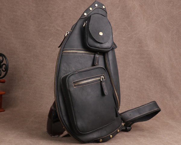 Taiwan Lee Kee Leather Goods Lee Kee original handmade genuine leather riding leather large capacity ヘッ chest bag No. 06589 original handmade genuine leather leather goods