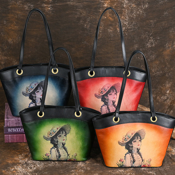 台灣李記皮具 李記 原創真皮手工 少女の手描き頭層皮手提包1031號原創手工真皮 皮件